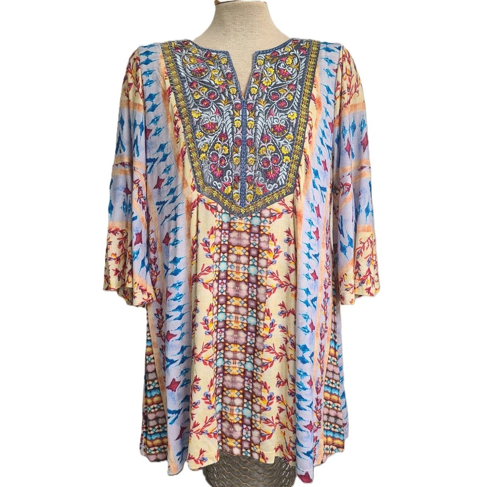 Soft Surroundings Embroidered Velvet MEDIUM Boho Maximalist Bohemian Tunic Top M
